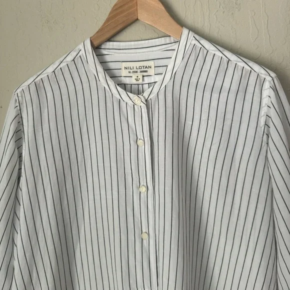 NILI LOTAN Loria Tunic Shirt Dress WITH ORIGINAL TAG Linen Cotton Stripe Size M - Picture 9 of 16